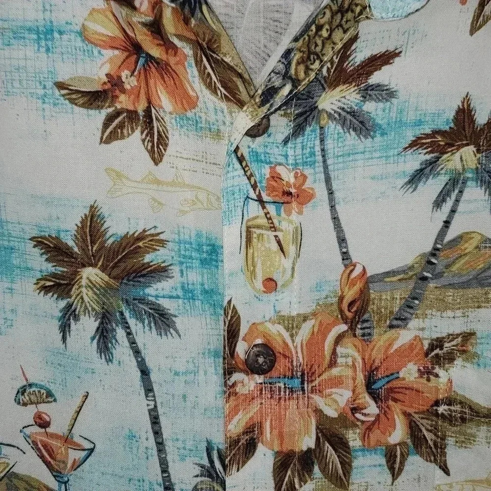 The Foundry Mens Hawaiian Button Up Floral Pineapple Short Sleeve Tiki Shirt 2XL - Picture 4 of 12